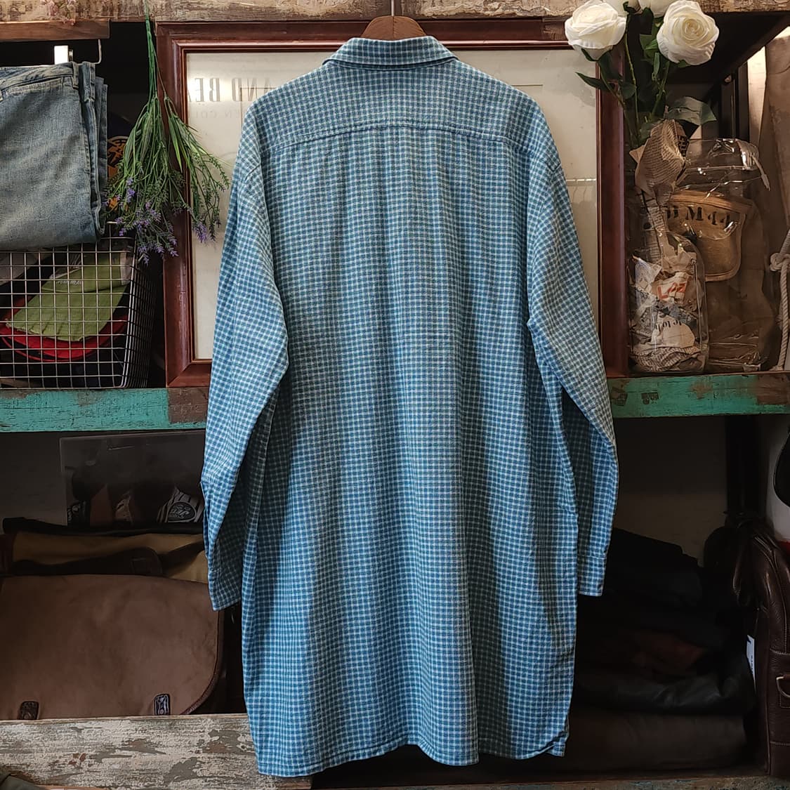 60s 프랑스 워크셔츠 가드너 빈티지 셔츠 그린 퍼플 롱 튜닉 셔츠 xl 상품이미지3