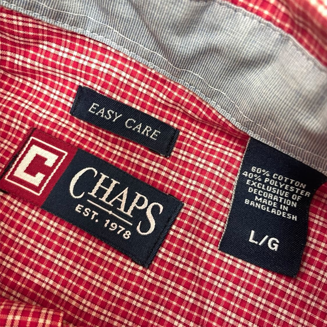 챕스 Chaps 레드 미니 체크 포켓 반팔 셔츠 L 상품이미지2