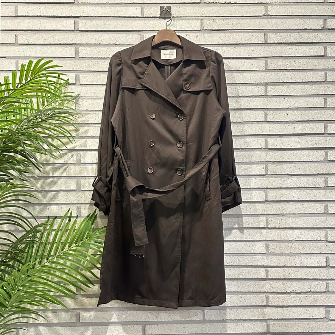 JPN VINTAGE 더블 트렌치 롱코트 벨티드 투포켓 디테일 브라운 상품이미지1