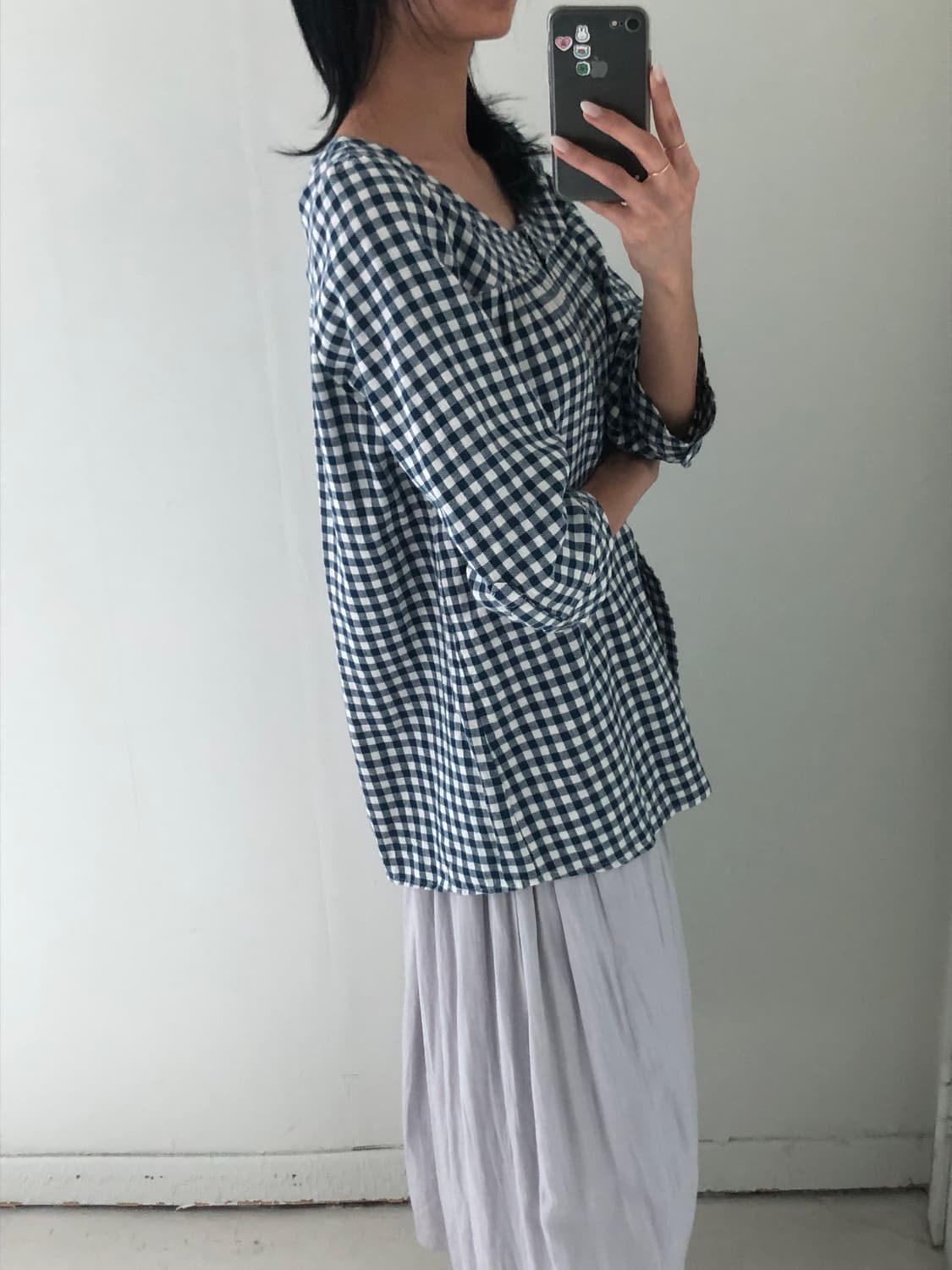 일본빈티지 블루 체크 블라우스 상품이미지1