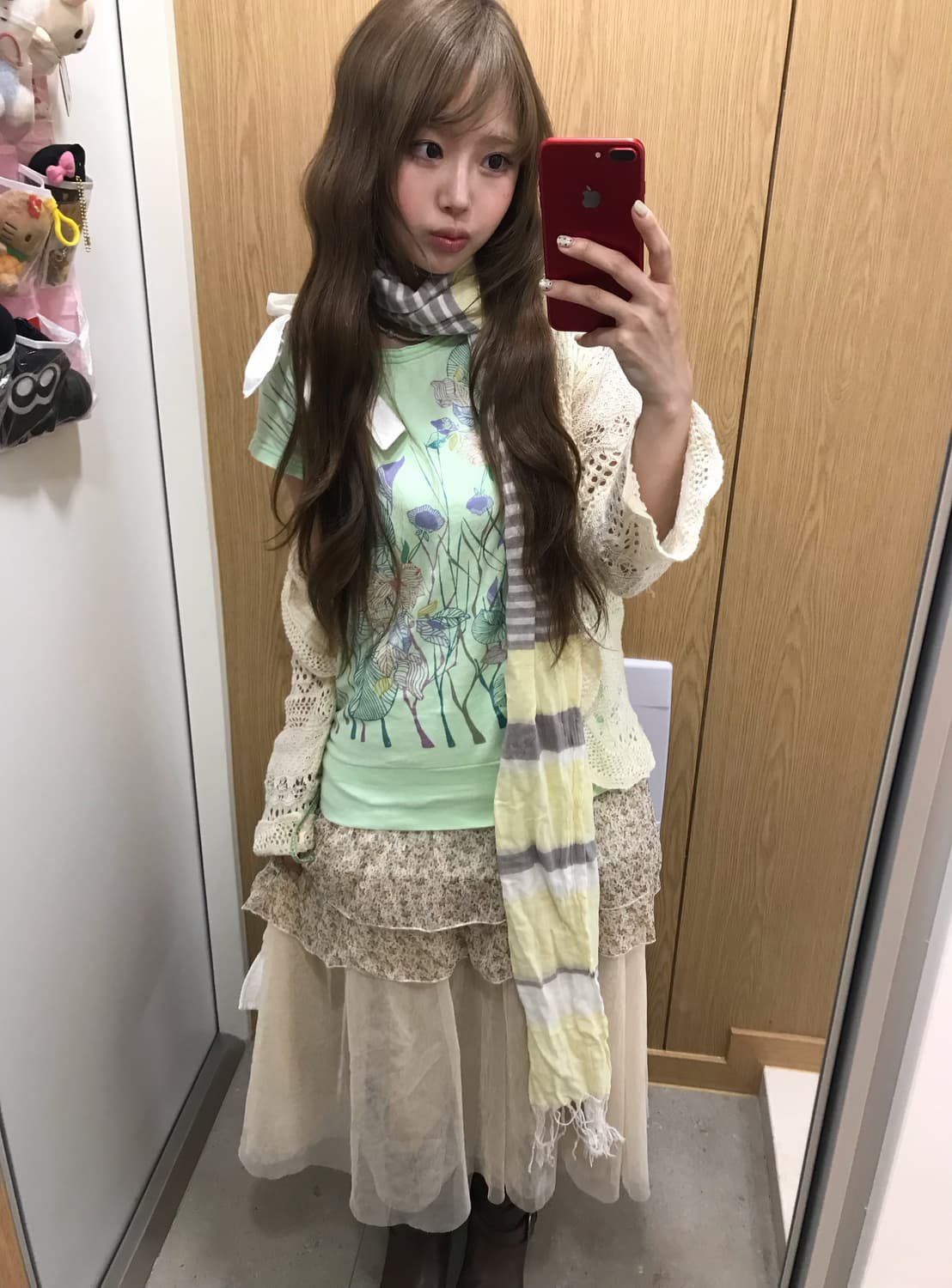 베이지 컬러 히피 하구미 잔꽃 프린팅 코디세트 상품이미지2