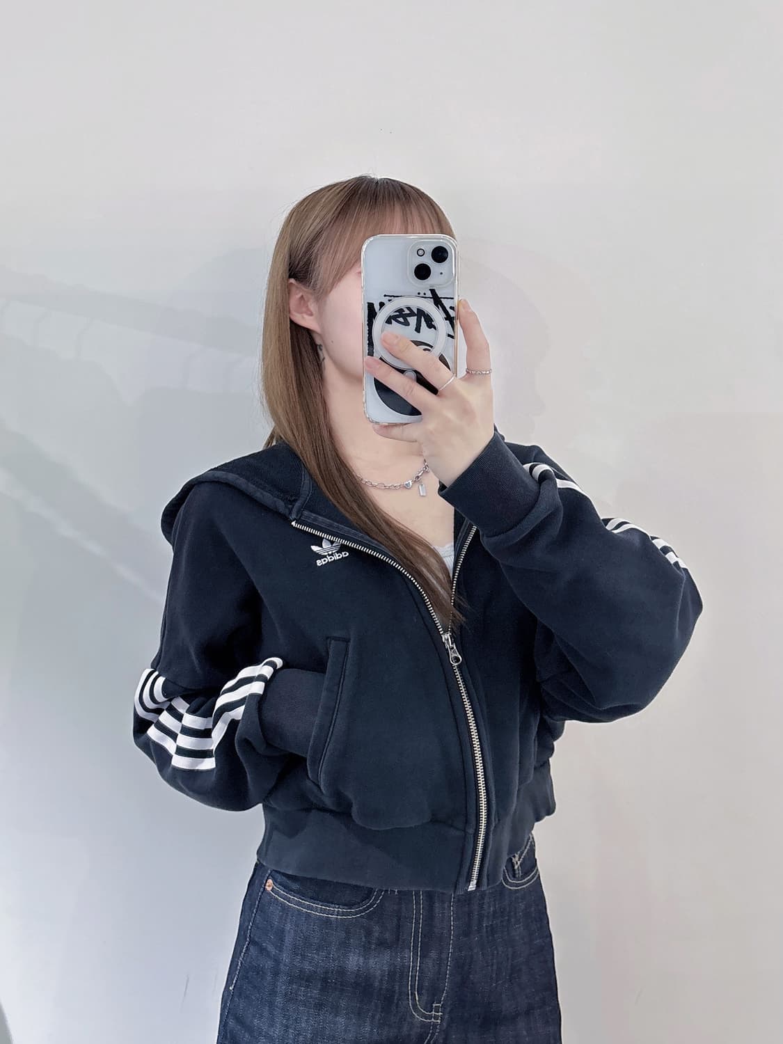 아디다스 크롭 삼선 후드집업 상품이미지1