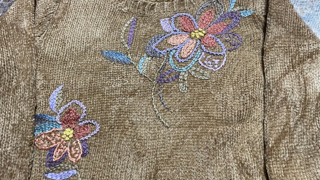 JPN 80s~90s 일본 빈티지 셔닐 벨벳 플라워 자수 니트 스웨터 상품이미지5