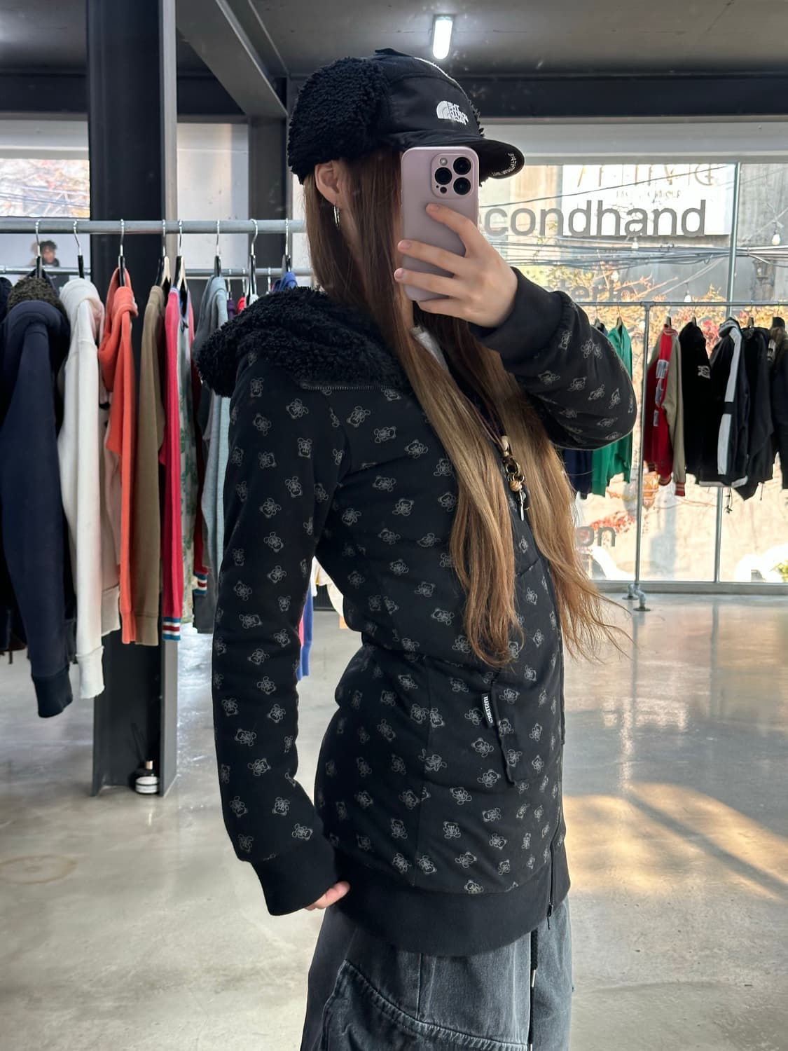 히스테릭글래머 리버시블 퍽베어 플러피 원피스후드집업 상품이미지1