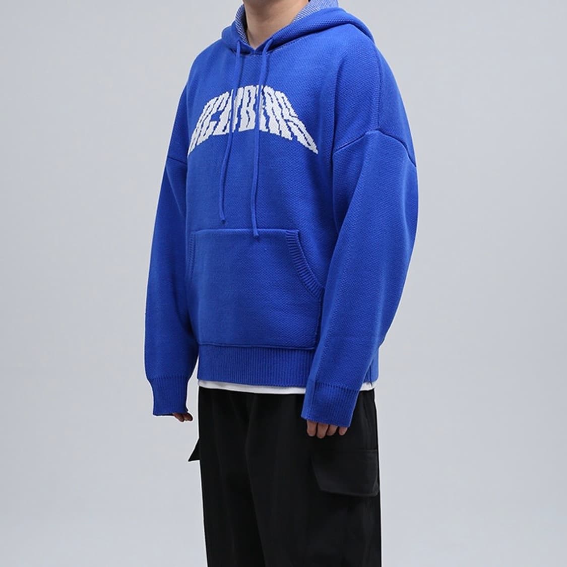 오버핏 프린팅 포인트 니트 후드티 상품이미지2