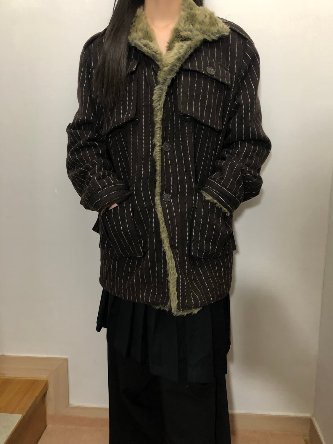 빈티지 브라운 스트라이프 울 자켓 상품이미지1