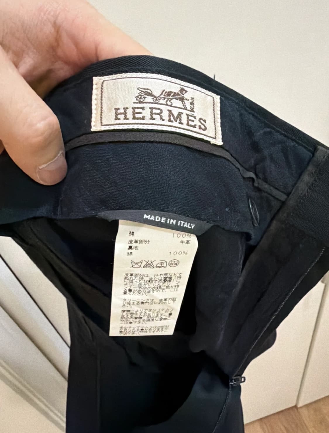 에르메스 레더 스트랩 팬츠 블랙 상품이미지4