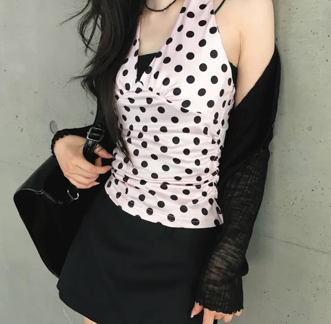 도트 셔링 레이어드 홀터넥 상품이미지1