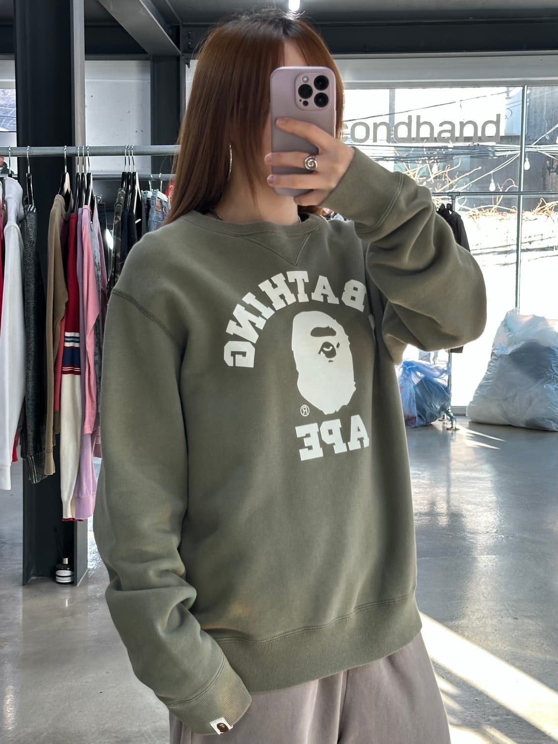 베이프 빅사루 말차 코튼 맨투맨 상품이미지2