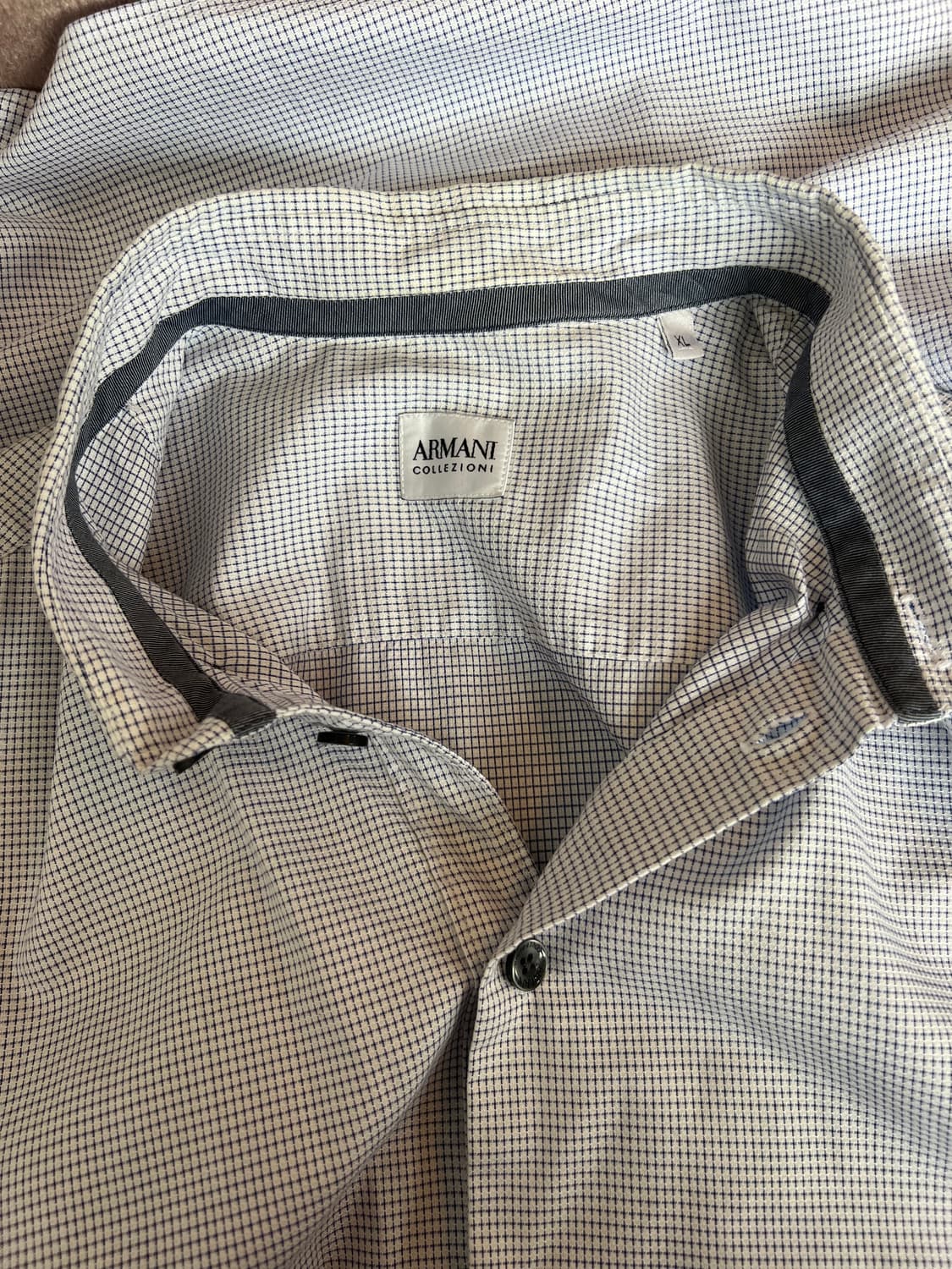 아르마니 꼴레지오니 남성 네이비블루체크 코튼긴팔셔츠 상품이미지5