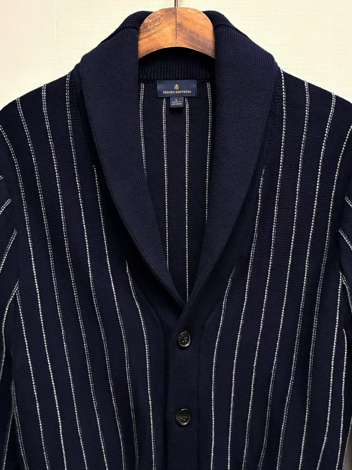 (L/103)브룩스브라더스 코튼 캐시미어 스트라이프 니트 숄가디건 상품이미지3