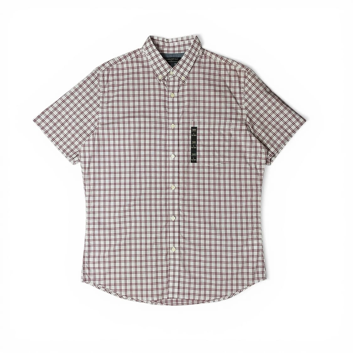 바나나리퍼블릭 레드 화이트 체크 배색 원포켓 스탠다드핏 반팔 셔츠 L 상품이미지1