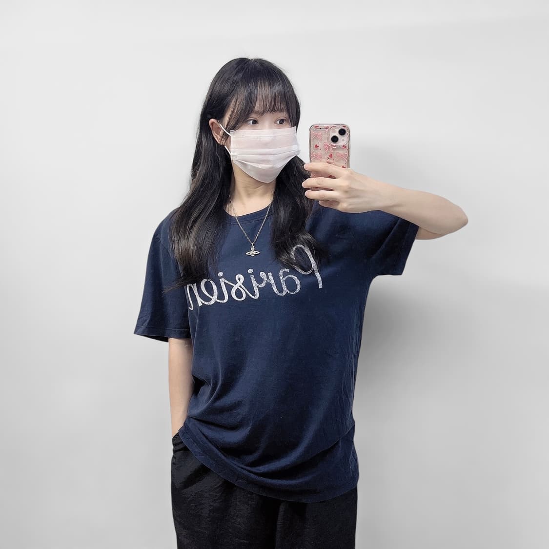 메종키츠네 파리지앵 반팔 티셔츠 네이비 상품이미지1