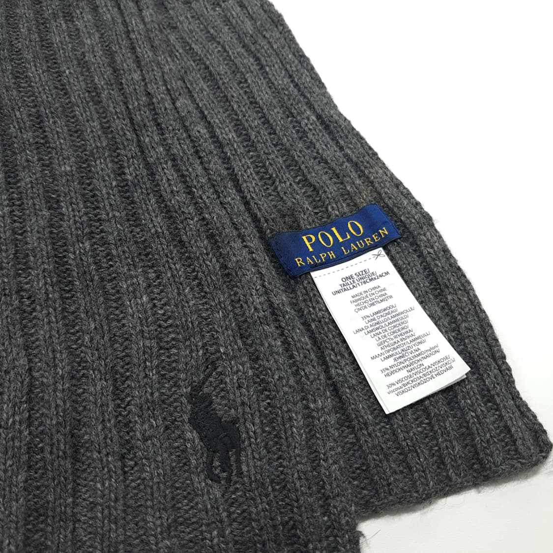 MX305 폴로 랄프로렌 차콜그레이 리브드 램스울 니트 목도리 머플러 상품이미지5