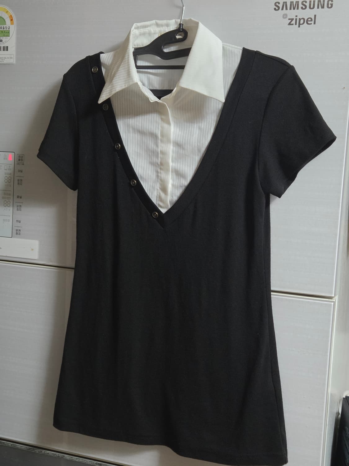 3만원 급처! 헬레네파리스 셔츠 레이어드 하프 티셔츠 블랙-화이트 상품이미지4