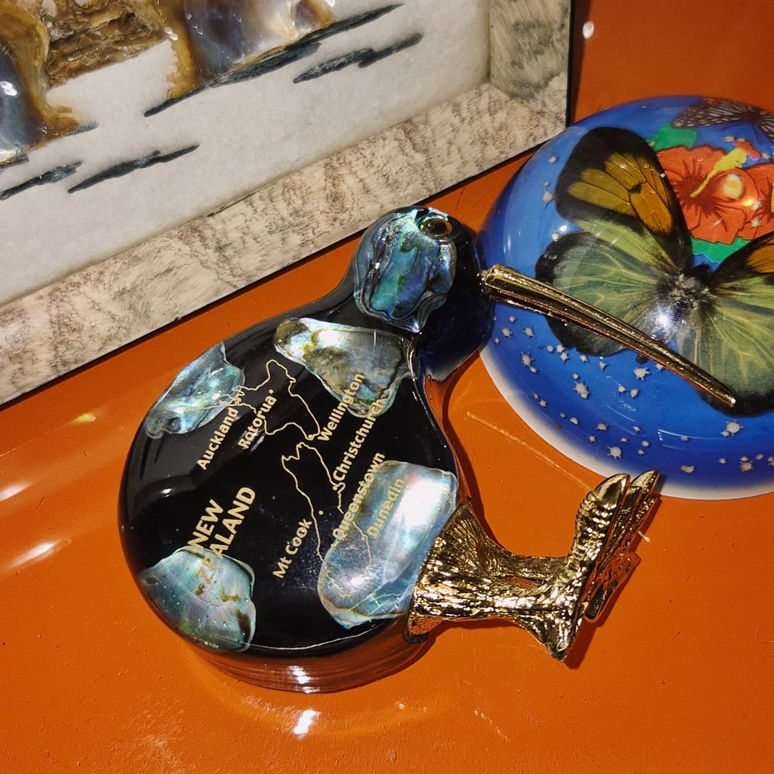 80s 뉴질랜드 파우아 자개 키위새 오브제 상품이미지6