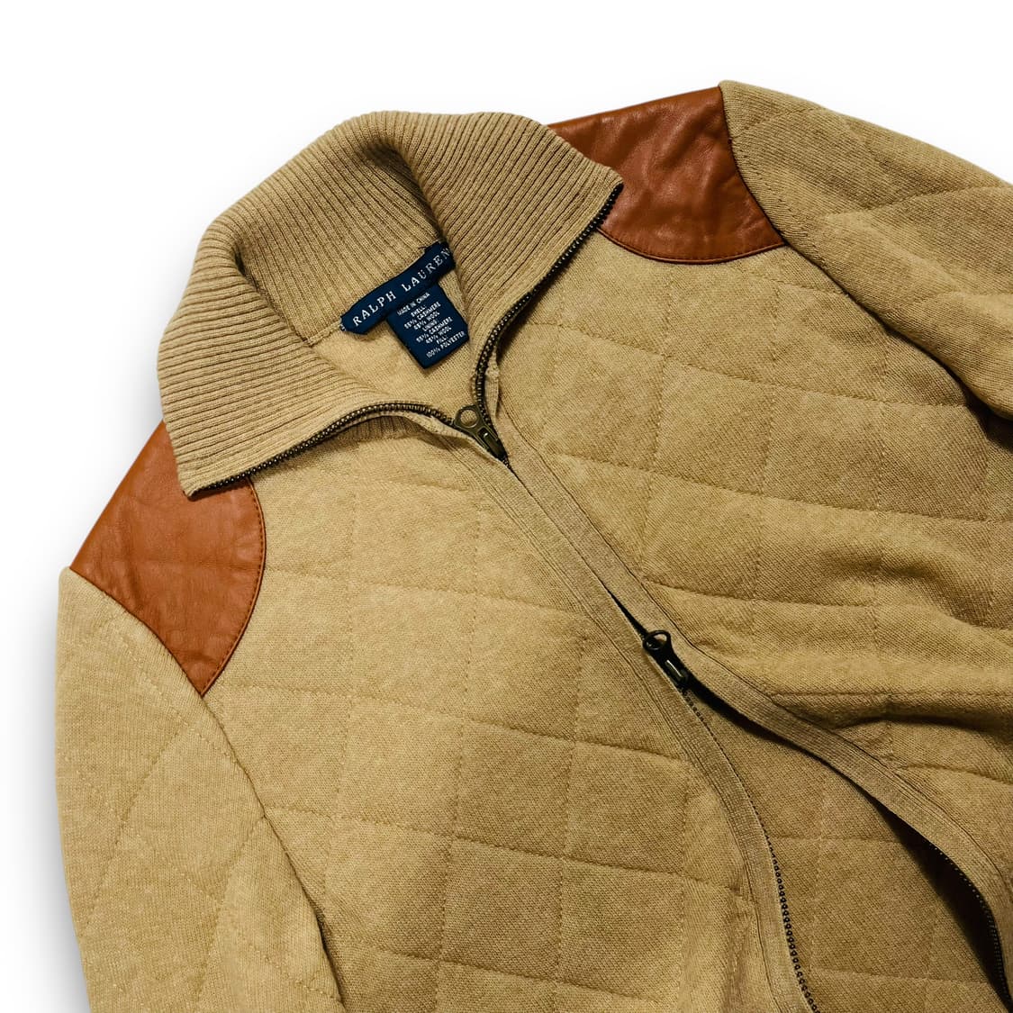 폴로 랄프로렌 브라운 가죽 패치 투웨이 캐시미어 퀼팅 누빔 자켓 상품이미지2