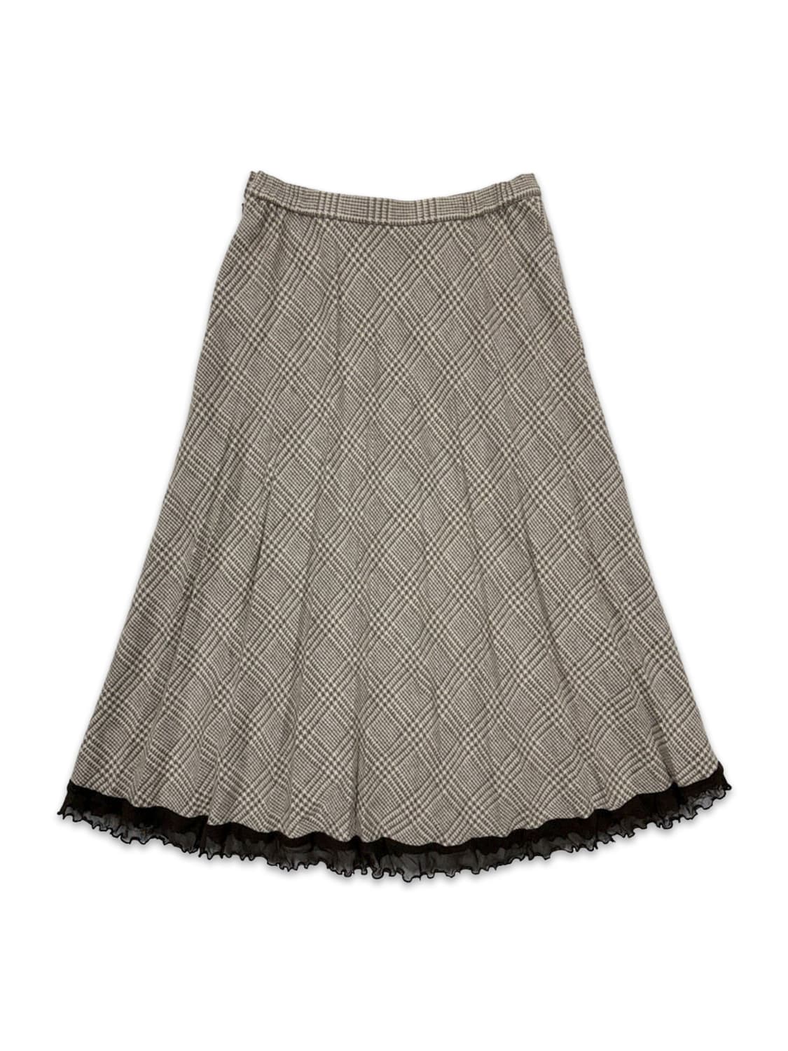 빈티지 브라운 체크 레이스 롱 스커트 상품이미지1