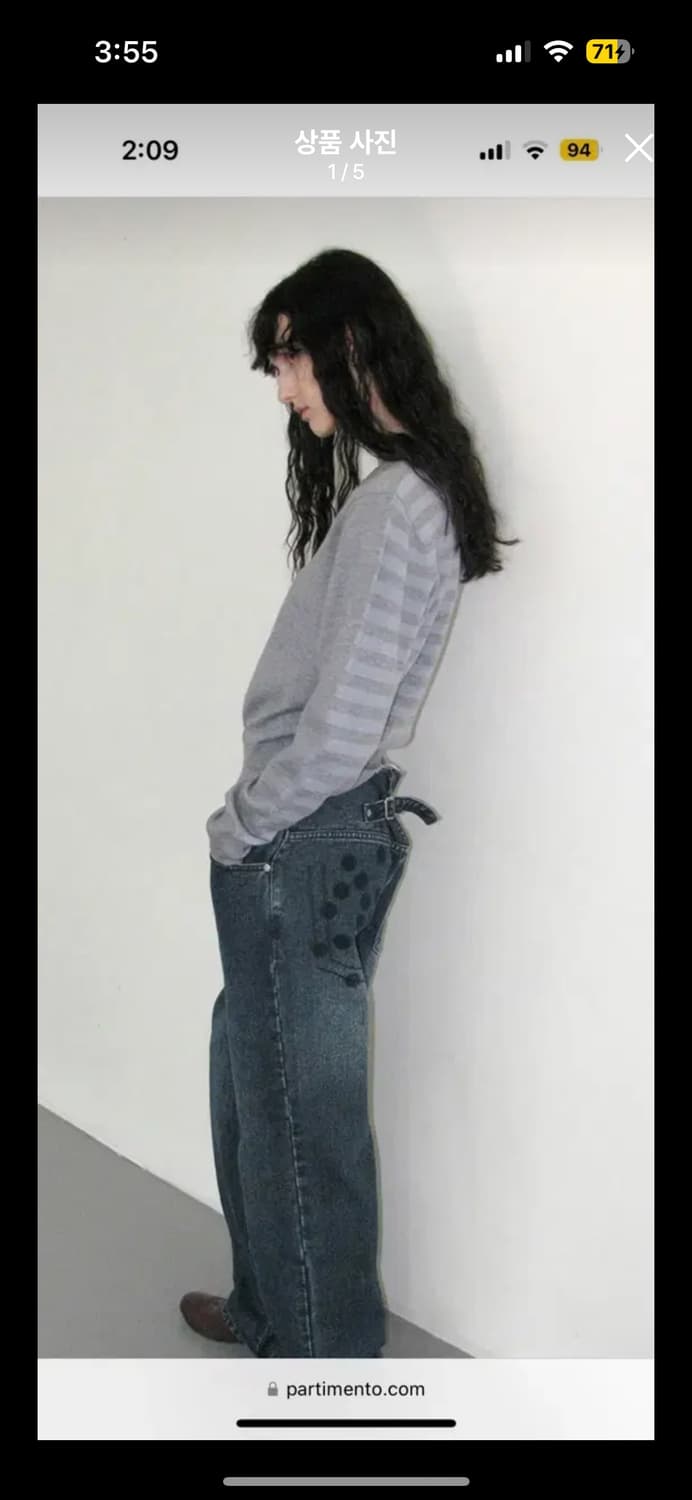 새제품/ 파르티멘토 우먼 스트라이프 니트 스웨터 그레이 멜란지 콘트라스트 상품이미지1