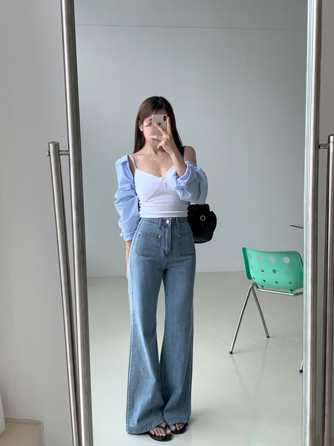 워싱존예 라이트블루 와이드 데님 팬츠 새상품 상품이미지2