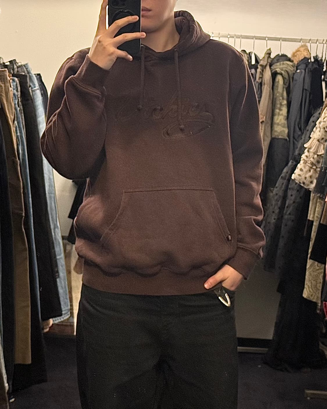 디키즈 브라운 갈색 기모 안감 후드 후디 스웻 셔츠 L 100 로고 자수 상품이미지1