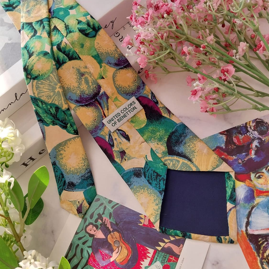 베네통 실크 그린 라임 아트 패턴 넥타이 9.5cm A+등급 K1441
 상품이미지6