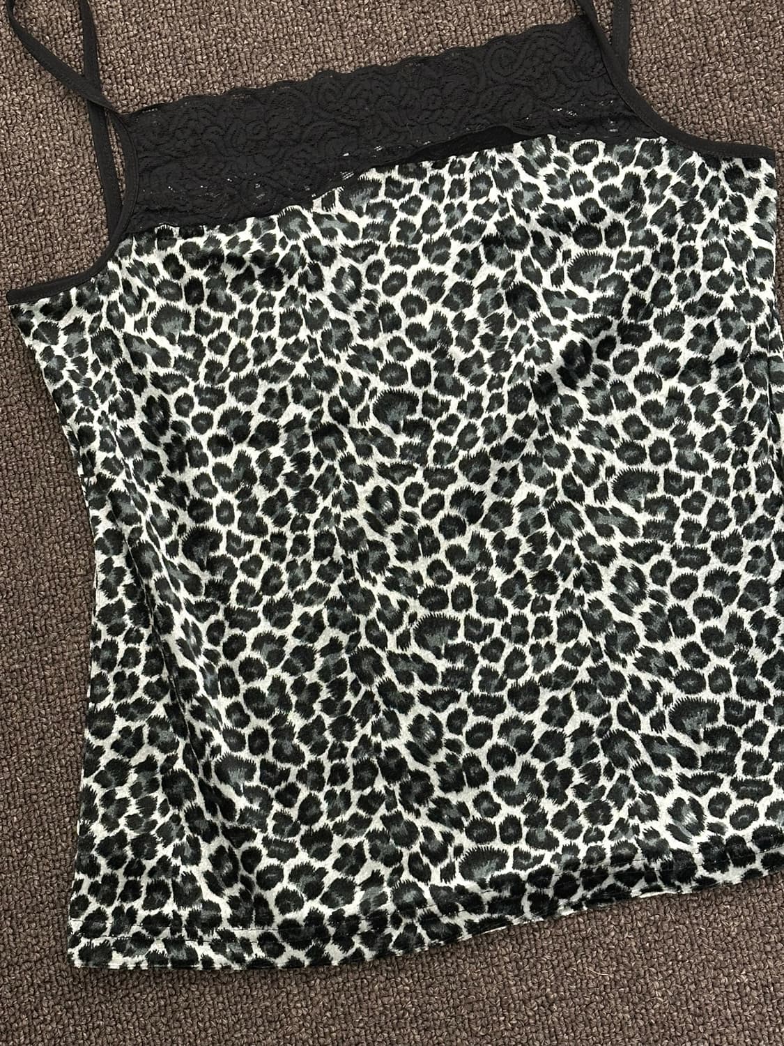 L)Japanese vintage 여성 스웨이드 레오파드 레이스 나시 상품이미지2