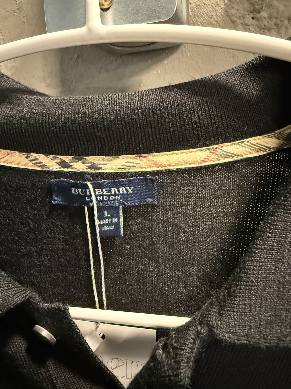 버버리 런던 메리노 울 카라 니트 블랙 L 상품이미지3