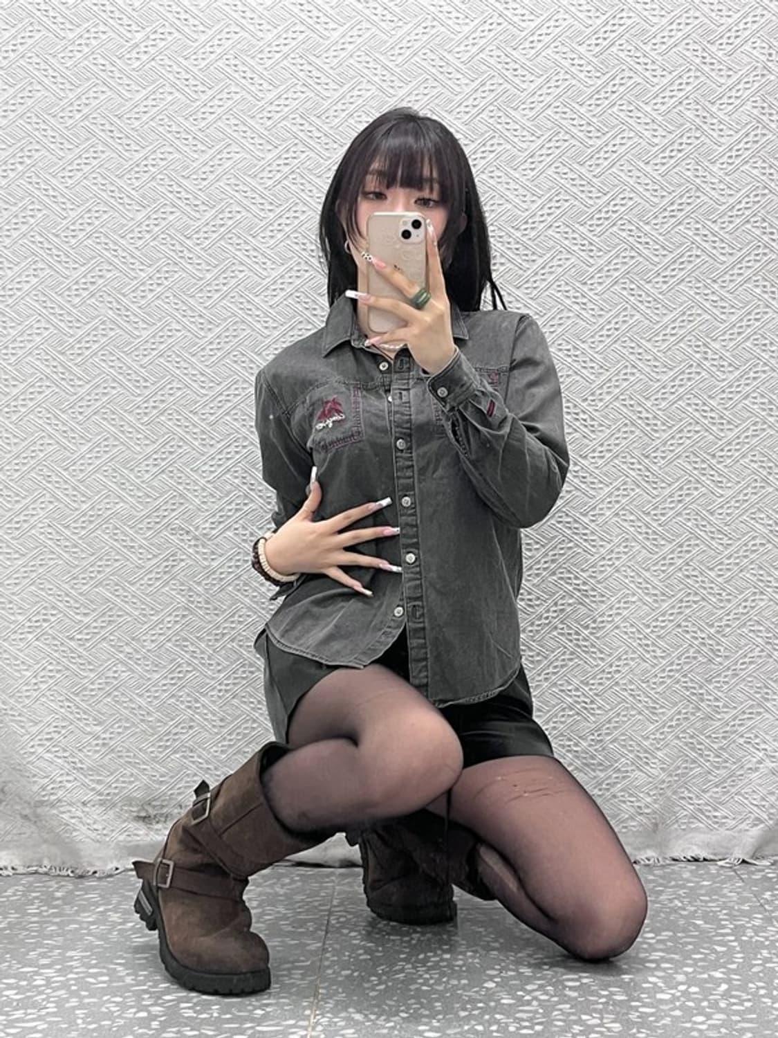 푸부 올드스쿨 레트로 스트릿 슬림핏 흑청 데님셔츠 95 C11063 상품이미지2