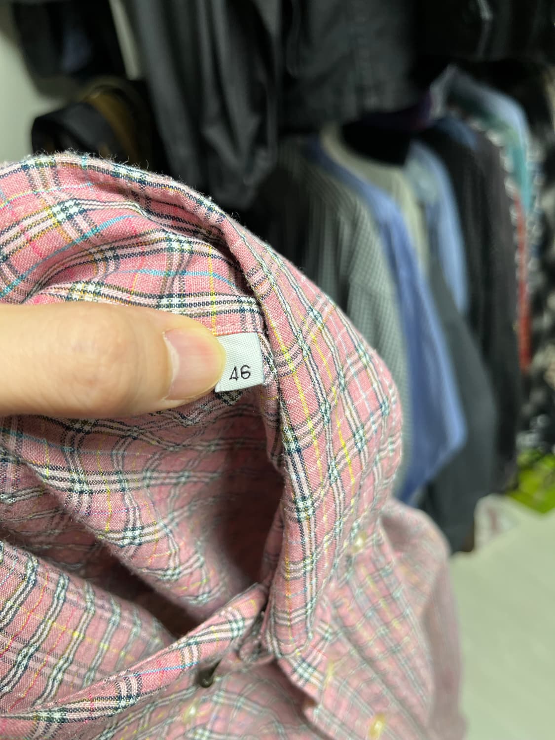 아워레가시 보로우드 BD 셔츠 핑크 킴블 체크 46사이즈 상품이미지5