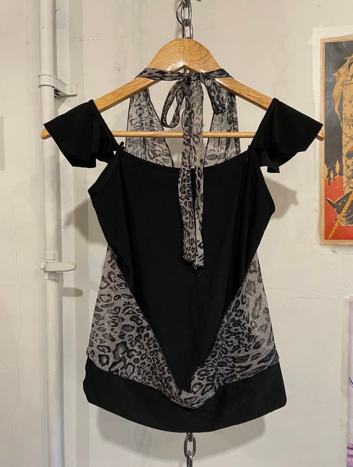 호피 레오파드 홀터 체인 블랙 슬리브리스 갸루 상품이미지5