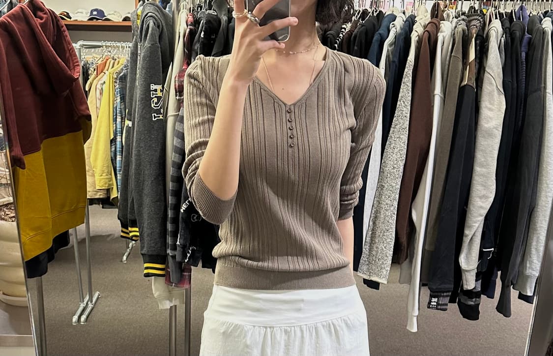 38)Japanese vintage 여성 v넥 버튼 니트 탑 상품이미지1