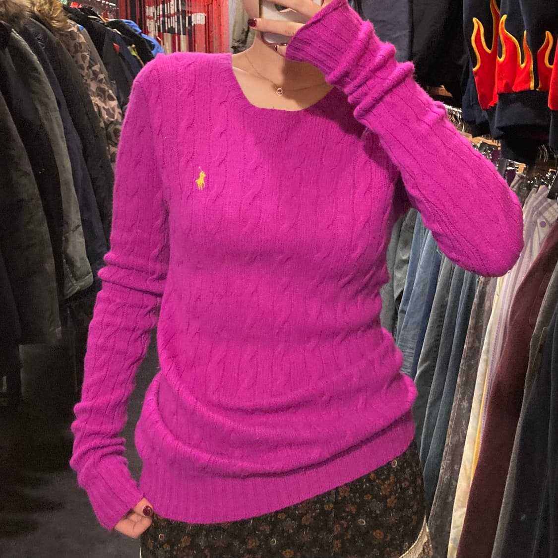 [IM] 폴로 랄프로렌 마젠타 핑크 브이넥 케이블 니트 상품이미지4