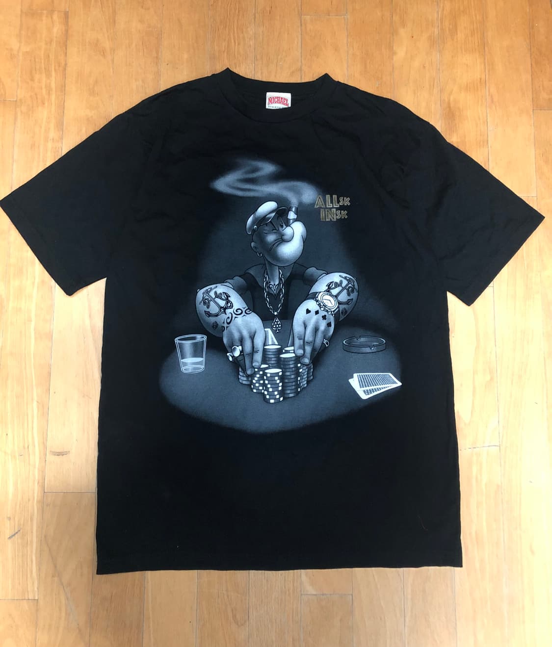 Michael 뽀빠이 문신 카드 락티셔츠 XL 상품이미지1
