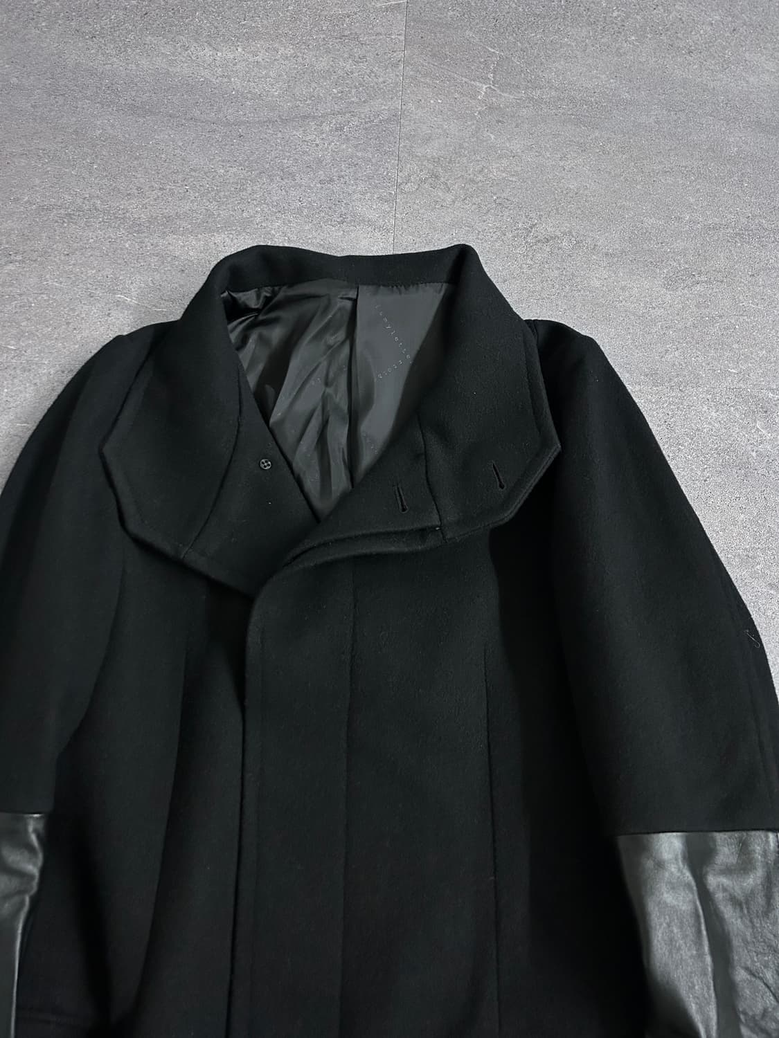 지오 송지오 하이넥 레더 슬리브 울 코트 상품이미지2