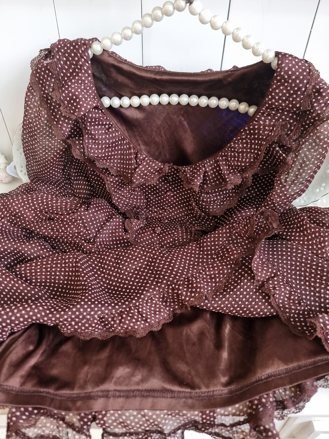 브라운 도트 쉬폰 프릴원피스 상품이미지8