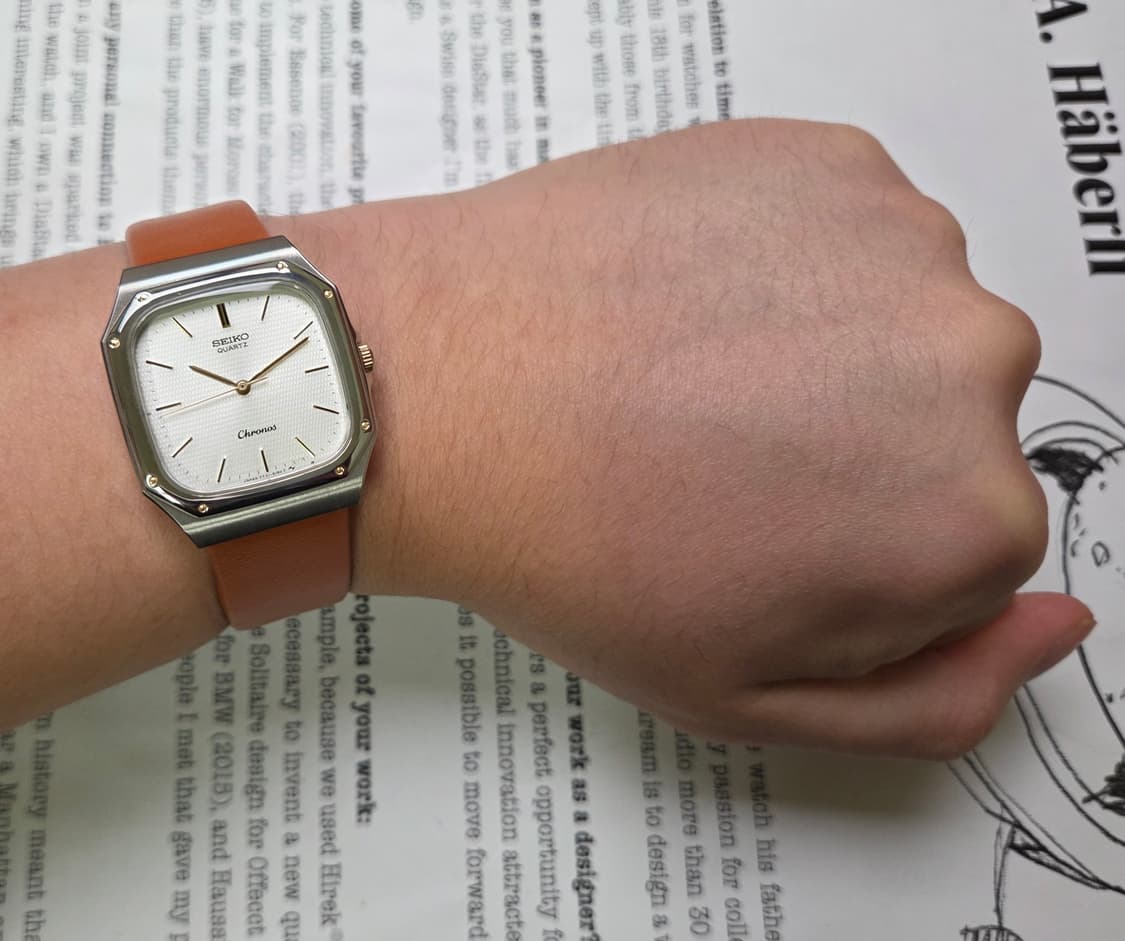 레어] 빈티지 세이코 크로노스 옥타곤 실버입체판 로얄오크베젤 슬림쿼츠 상품이미지9