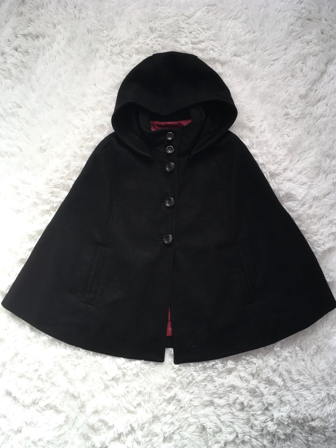일본빈티지 블랙 케이프 울 후드 코트 상품이미지7