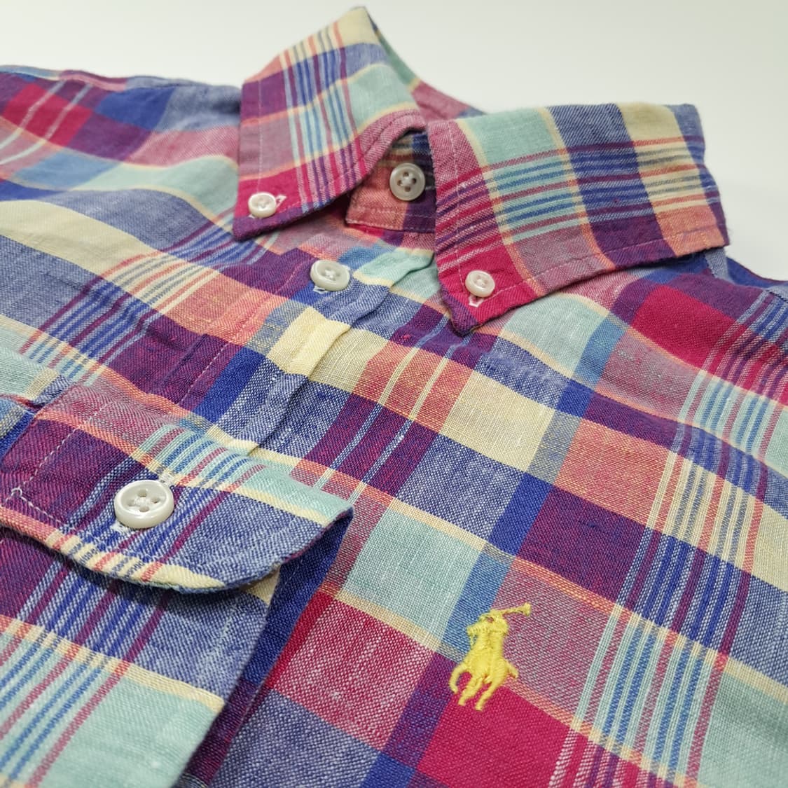 CL851 XS 폴로 00s 린넨 버튼다운 마드라스 체크 셔츠 남방 상품이미지4