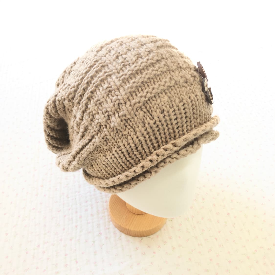 JPN/ 모리걸브라운비니 모리룩우드단추비니 핸드메이드비니 상품이미지3