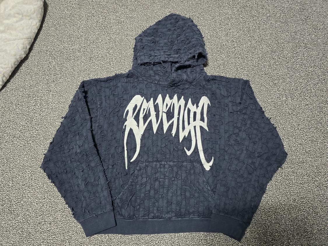 [M] REVENGE 리벤지 아치 로고 자수 후드 네이비 화이트 상품이미지3