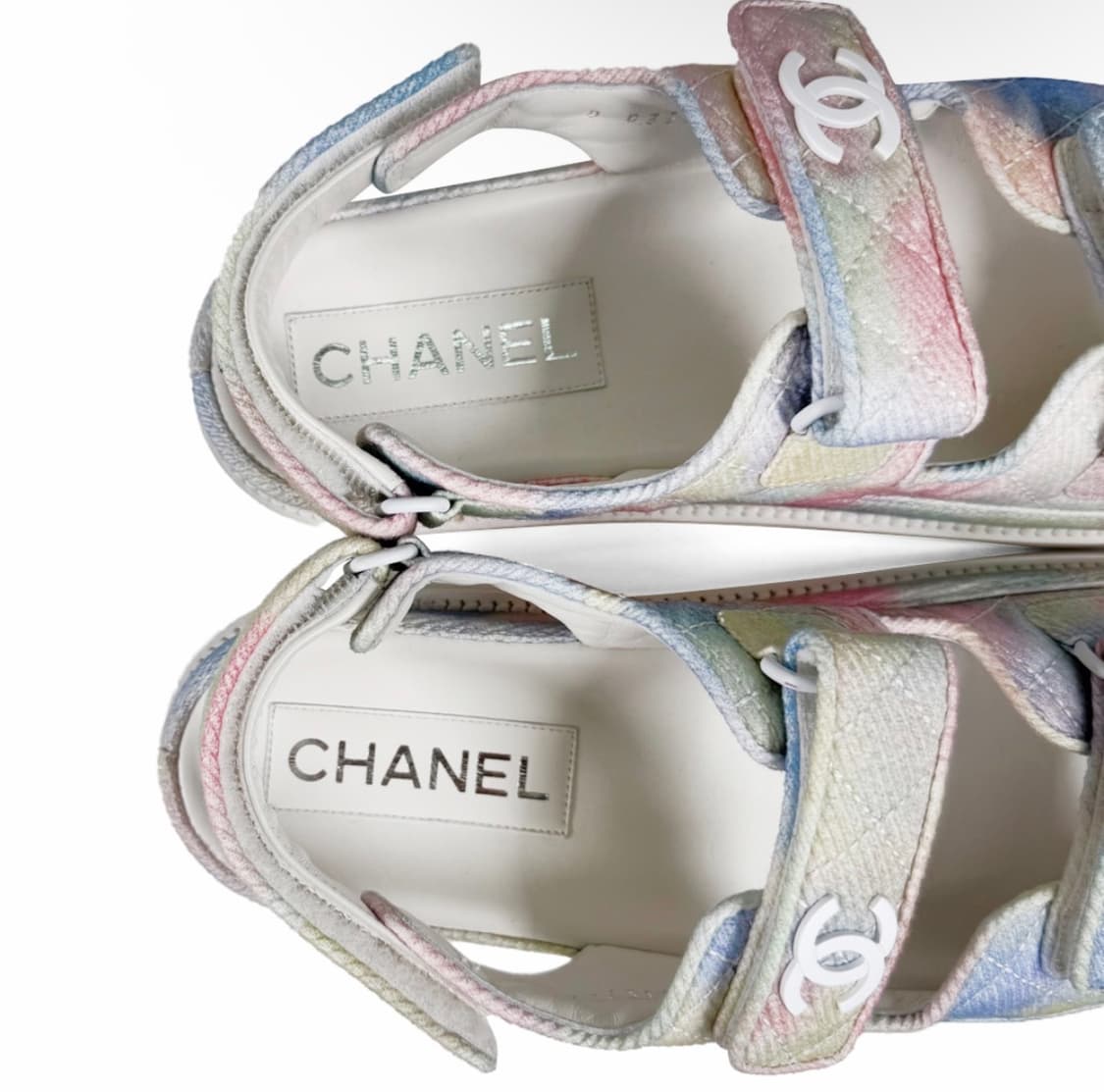 [38.5] 샤넬 여성 멀티 CC로고 벨크로 뮬 샌들 레인보우 파스텔 상품이미지8