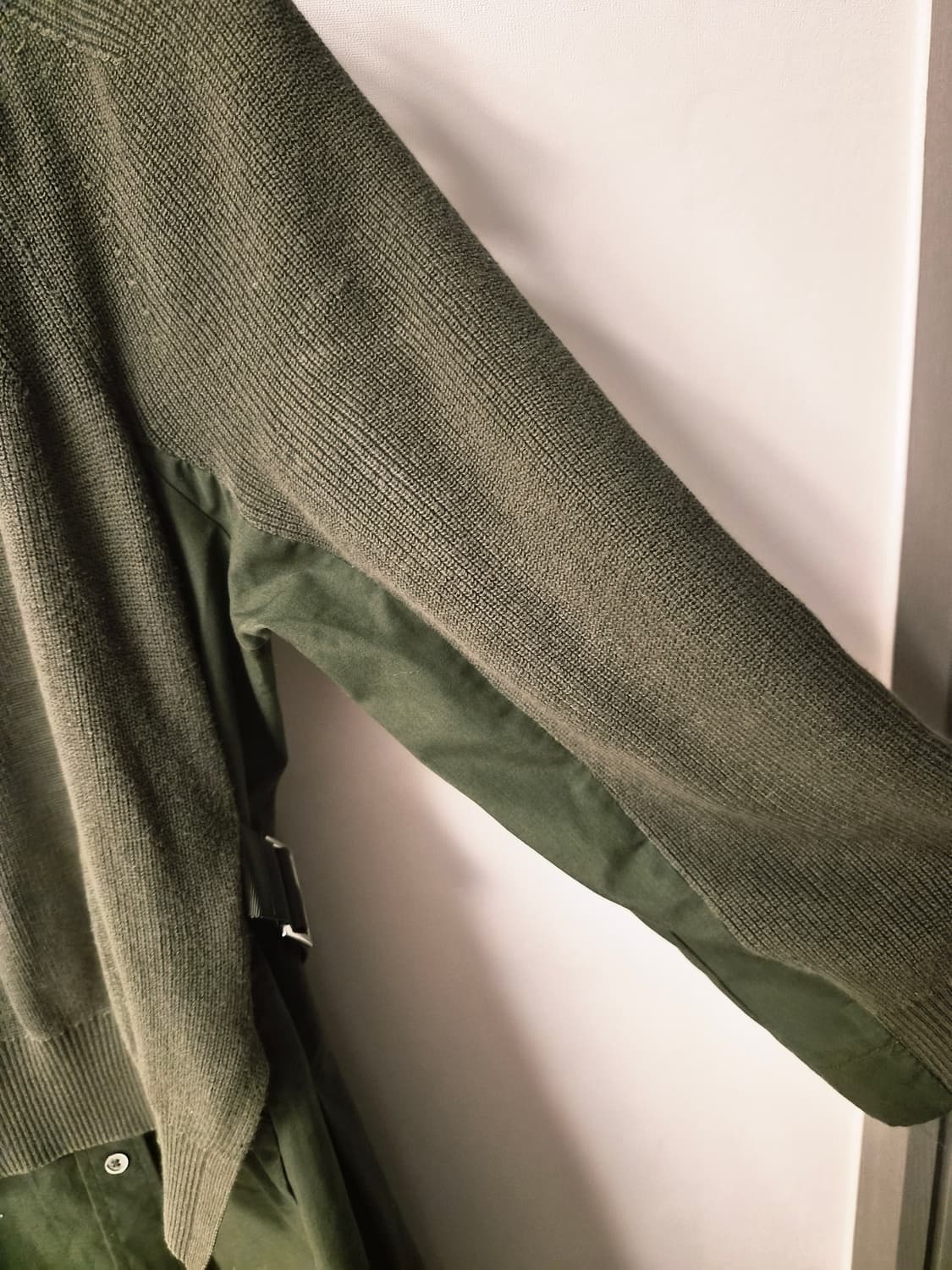 유니크한 카키 니트 레이어드 셔츠 롱 원피스 (S~M 추천) 상품이미지2