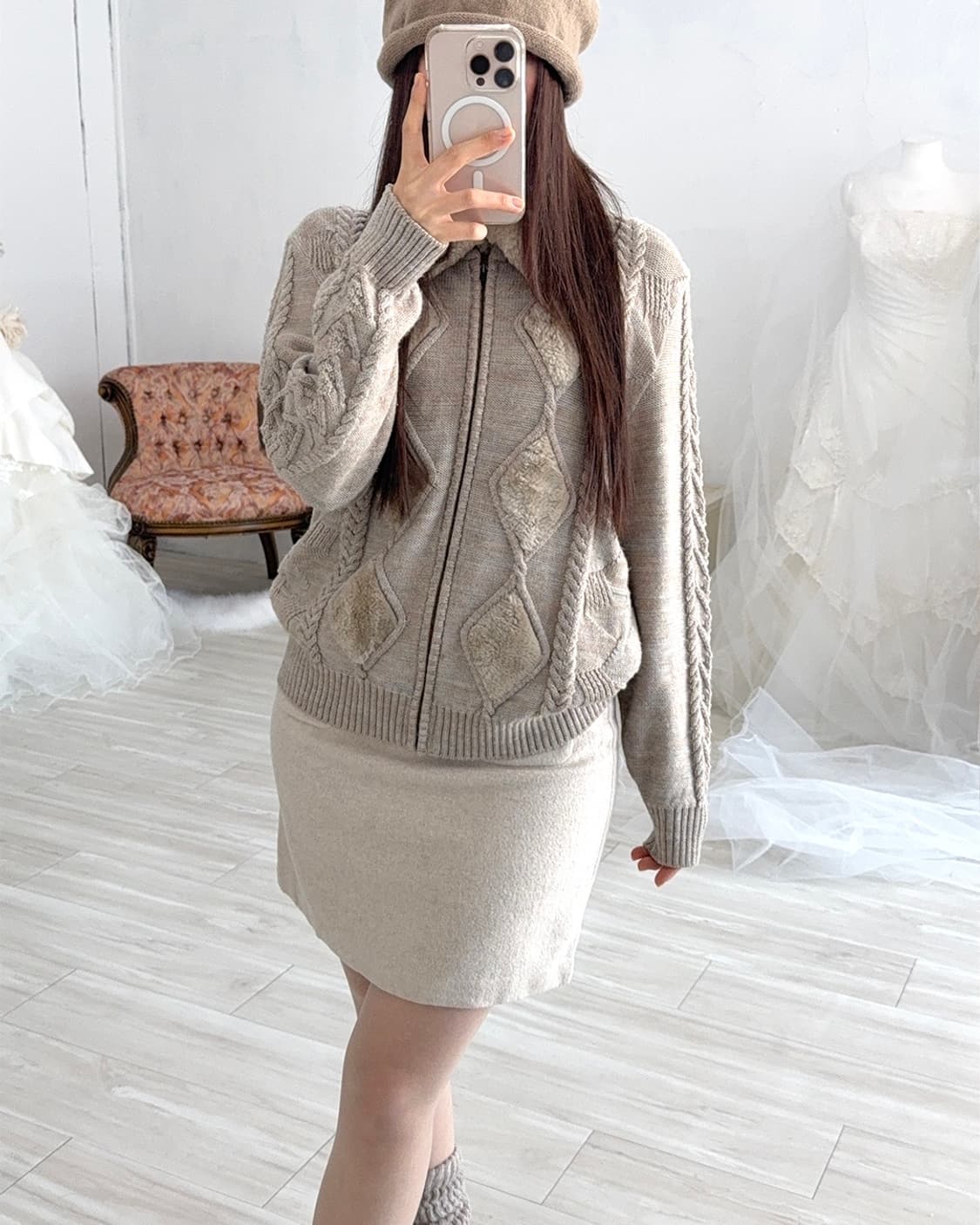 Cosy light beige wool skirt 상품이미지2