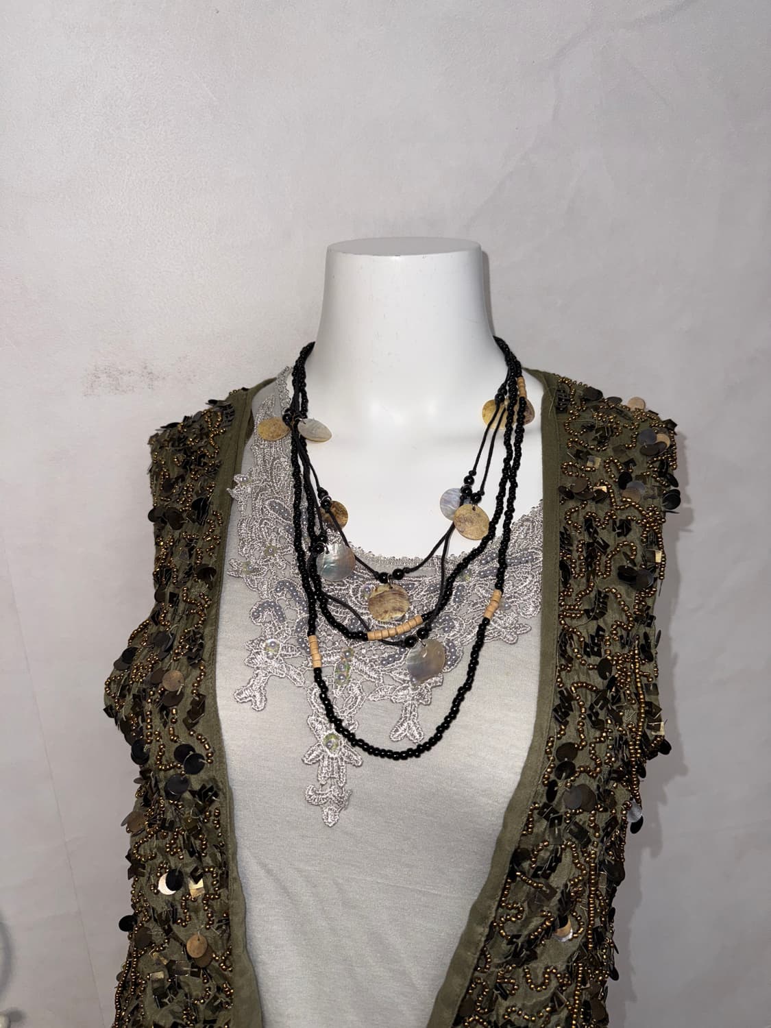 Black ethnic beads layered necklace  상품이미지3