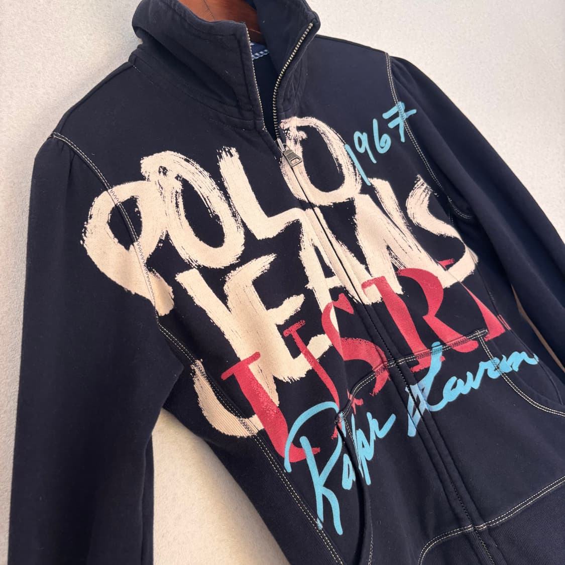 폴로진 XS 네이비 집업 점퍼 프린팅 그래픽 두산 랄프로렌 상품이미지3