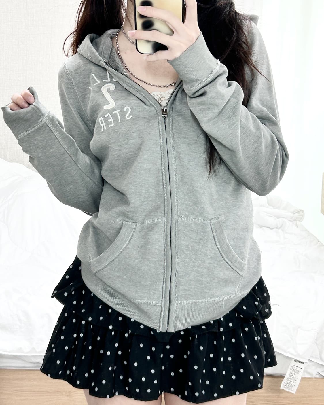 홀리스터 자수로고 그레이 후드집업 상품이미지4