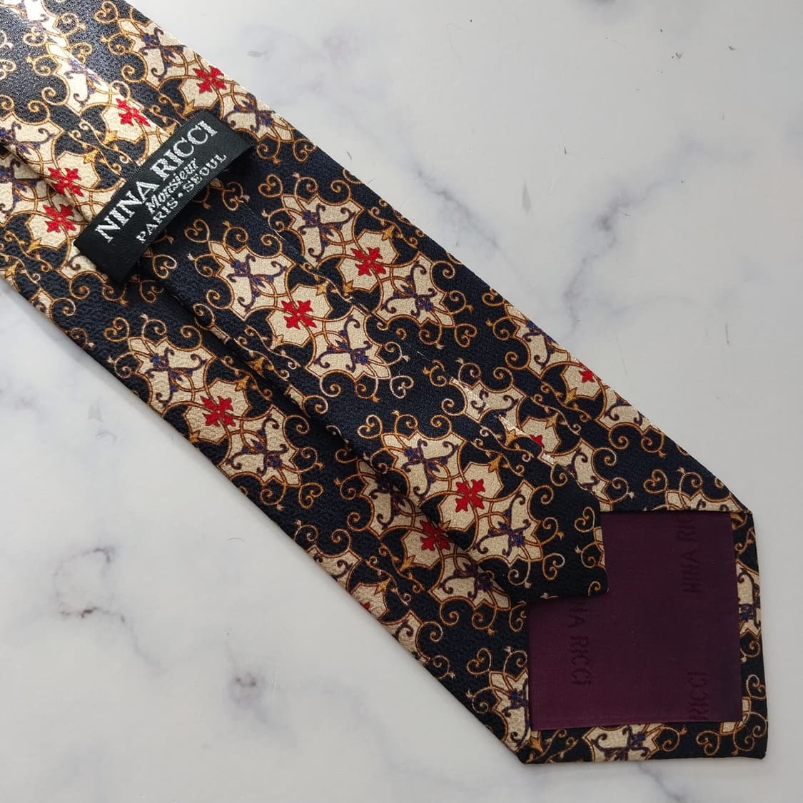 니나리치 실크 네이비 패턴 넥타이 9.6cm A+등급 K1990 상품이미지8