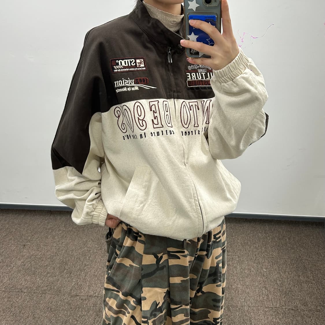 1993studio 1993스튜디오 2-way 브라운 레이싱 코튼 자켓 상품이미지2