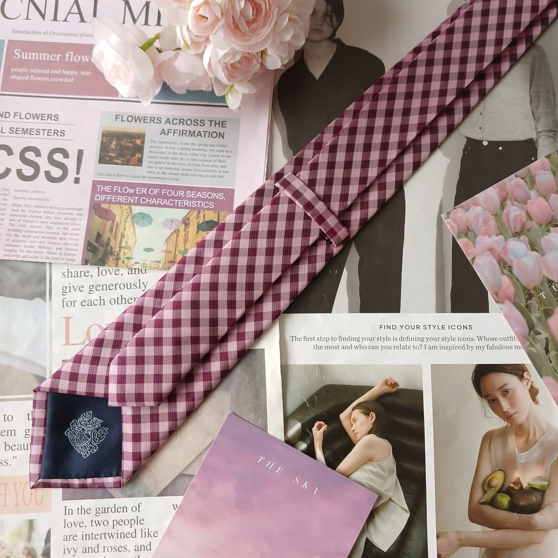 아쿠아스큐텀 실크 퍼플 체크 패턴 넥타이 7.8cm A+등급 A19726 상품이미지6